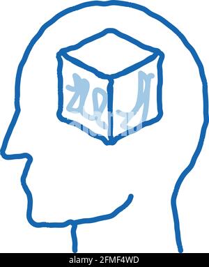 Cube Figure In Man Silhouette Mind doodle icon hand drawn illustration Stock Vector