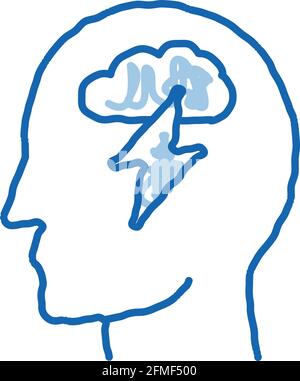 Raining Lightning Cloud In Silhouette Mind Vector Stock Vector