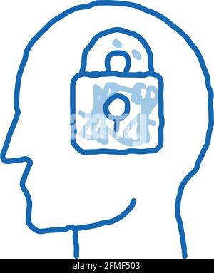 Locked Padlock In Man Silhouette Mind doodle icon hand drawn illustration Stock Vector