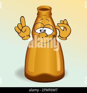 Glass bottle cartoon mascot. Cute bottle of kawaii cartoon character. International beer day cartoon comic poster or banner. Stock Vector