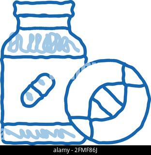 Medical Pill Bottle Biohacking doodle icon hand drawn illustration Stock Vector