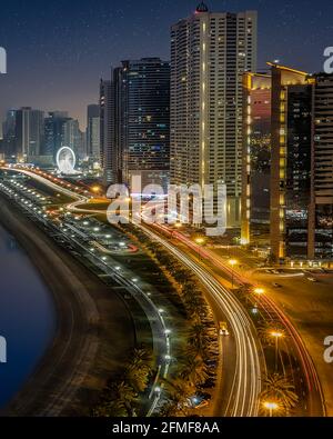 Sharjah at Night Stock Photo