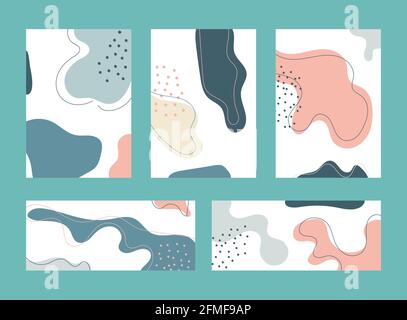 Set of cover brochure and banner web template background. organic shape hand drawn patterns pastels color. Geometric fluid shapes trendy layout with s Stock Vector