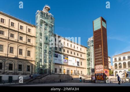 Madrid, Spain - May, 8 2021: Reina Sofia Museum in Central Madrid. It is one of the most visited museums in Madrid with one of the finest collections Stock Photo