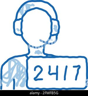 Hotline Man Support Postal Transportation Company doodle icon hand drawn illustration Stock Vector