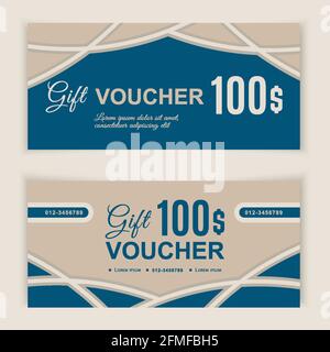 Vector gift voucher template. Universal flyer for business. luxury white black vector design for department stores, business. Value 100 dollars. Stock Vector