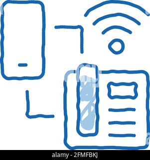 Smartphone and Home Telephone Wi-Fi Connection doodle icon hand drawn illustration Stock Vector