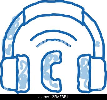 Voip System Headphones doodle icon hand drawn illustration Stock Vector