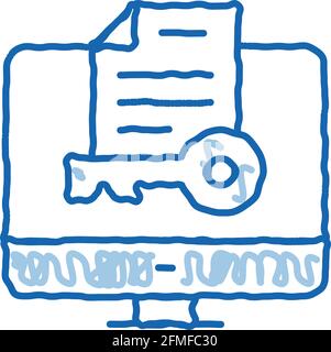 Secret Documents in Computer doodle icon hand drawn illustration Stock Vector