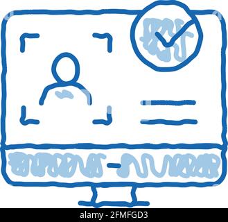 Computer Person Identity doodle icon hand drawn illustration Stock Vector