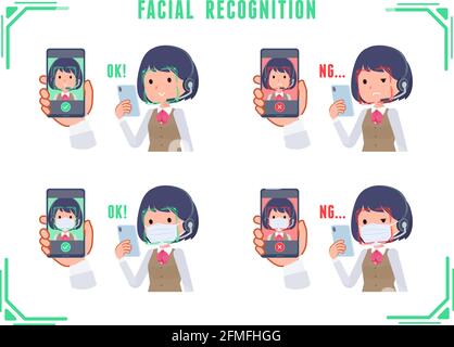 A set of business women with income doing facial recognition on their phones.It's vector art so easy to edit. Stock Vector