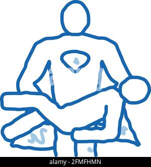 Hero Holds on Hands Human doodle icon hand drawn illustration Stock Vector