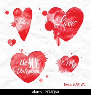 Watercolor Valentines Day Heart lettering I love you in pink, red and ...