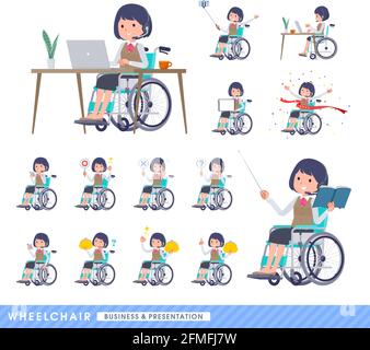 A set of business women with income in a wheelchair.About business and presentations.It's vector art so easy to edit. Stock Vector