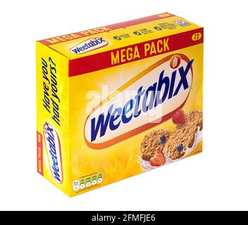 Mega Pack of 72 Weetabix Breakfast Cereal on a white background. Stock Photo