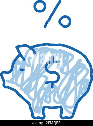 Piggy Bank Pig Money doodle icon hand drawn illustration Stock Vector