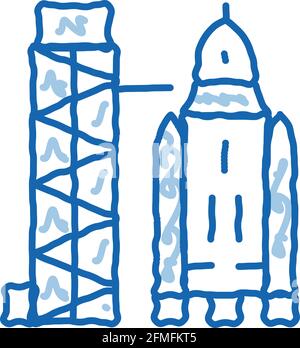 Tower With Space Ship doodle icon hand drawn illustration Stock Vector
