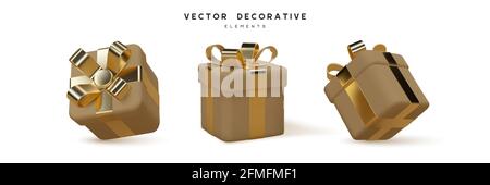 Set of 3d gift boxes. Stock Vector
