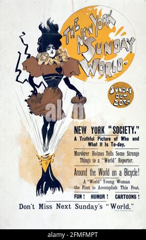 Cover for The New York Sunday World, late 1800s, early 1900s. Beautiful Art Nouveau style. Fun art to download. Stock Photo