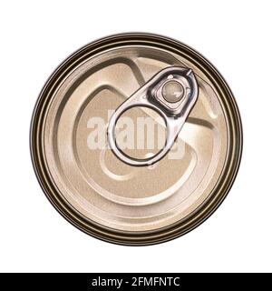 Tin with ring pull. Top view. Isolated on a white background Stock Photo