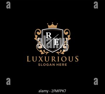 RE Letter Royal Luxury Logo template in vector art for Restaurant, Royalty, Boutique, Cafe, Hotel, Heraldic, Jewelry, Fashion and other vector illustr Stock Vector