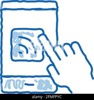 Hand Push Wifi Button doodle icon hand drawn illustration Stock Vector
