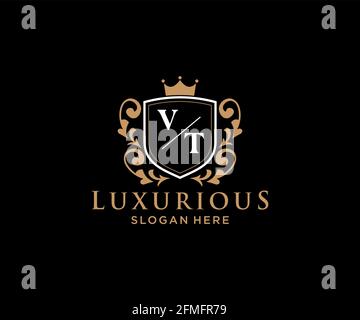 VT Letter Royal Luxury Logo template in vector art for Restaurant, Royalty, Boutique, Cafe, Hotel, Heraldic, Jewelry, Fashion and other vector illustr Stock Vector