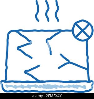 Wrecked Laptop doodle icon hand drawn illustration Stock Vector