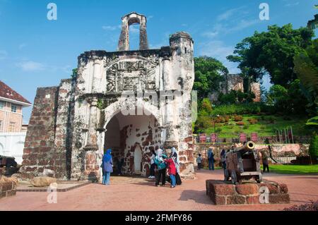 Melaka, Malaysia.  August 18, 2017.  A fomosa is a weathered ancient former portuguese fort built in 1512 in Melacca malaysia on a sunny blue sky summ Stock Photo