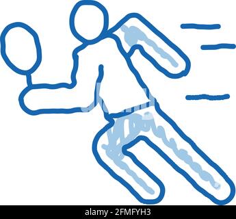 Run Tennis Player doodle icon hand drawn illustration Stock Vector