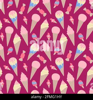 Ice creams seamless pattern background. Vector illustration in modern flat style for web design or print. Stock Vector