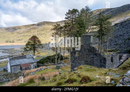 The abandoned Cwmorthin Slate Quarry at Blaenau Ffestiniog in Snowdonia, Wales Stock Photo