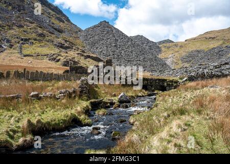 The abandoned Cwmorthin Slate Quarry at Blaenau Ffestiniog in Snowdonia, Wales Stock Photo