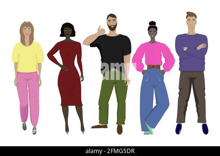 Set of five different people on a white background Stock Vector