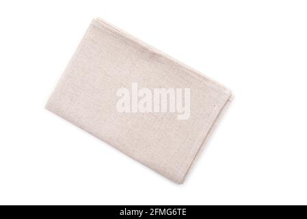 Square kitchen towel, linen napkin isolated on white, top view Stock Photo