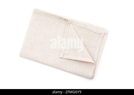 Square kitchen towel, linen napkin isolated on white, top view Stock Photo
