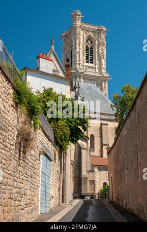 Roman cathedral of Saint Cyr and Sainte Julitte and Jacobin street in Nevers, Nievre (58), Bourgogne-Franche-Comte region, France Stock Photo