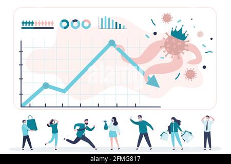 Coronavirus infection and pandemic causes stock and financial markets to fall. Various people, businessmen are shocked and panicking. World finance cr Stock Vector