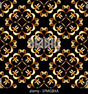 Seamless gold pattern with scrolls onblack background. Stock Photo
