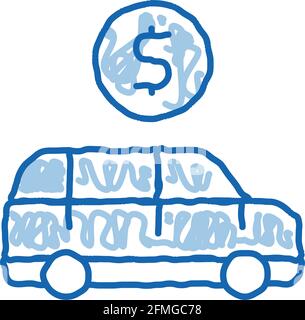 Car Dollar Coin doodle icon hand drawn illustration Stock Vector