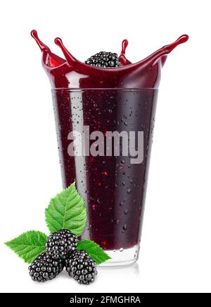 glass of blackberry smoothie isolated on white Stock Photo