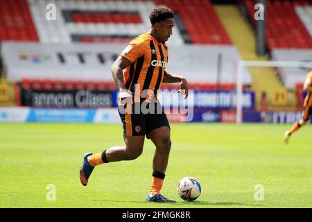 London, UK. 09th May, 2021. Mallik Wilks of Hull City in action during the game. EFL Skybet football league one match, Charlton Athletic v Hull City at the Valley in London on Sunday 9th May 2021. this image may only be used for Editorial purposes. Editorial use only, license required for commercial use. No use in betting, games or a single club/league/player publications. pic by Steffan Bowen/Andrew Orchard sports photography/Alamy Live news Credit: Andrew Orchard sports photography/Alamy Live News Stock Photo