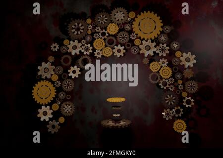 Abstract scene with steampunk rusty gears podium Stock Photo