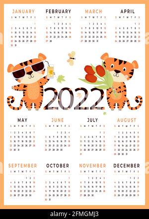 Symbol of 2022. Vector illustration with tiger in hand draw style. New