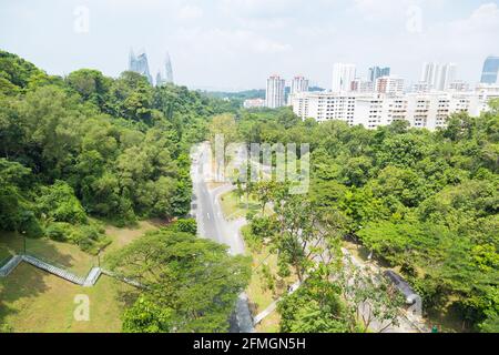 Road Park in Singapore. Road route into town There is a shady tree Stock Photo