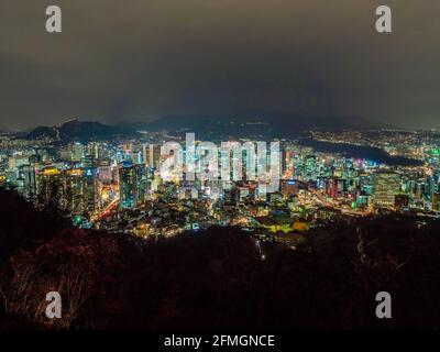 Beautiful architecture building around Seoul city at night in South Korea Stock Photo