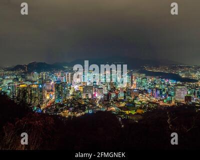 Beautiful architecture building around Seoul city at night in South Korea Stock Photo