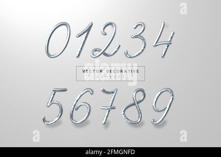 Set of silver metallic numbers. Stock Vector