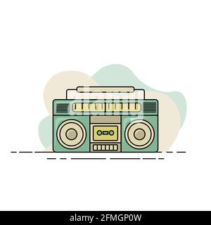 Boombox radio flat design. Cartoon radio for musical template design. Stock Vector