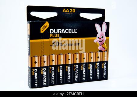 Duracell Plus high performance alkaline batteries Stock Photo